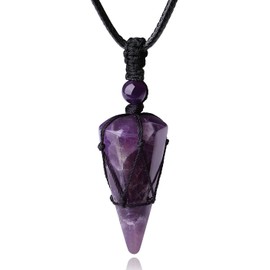 XIANNVXI Men's Necklaces Amethyst Crystal Necklace for Men Women Healing Gemstone Cone Pendant Necklace Adjustable Rope Necklace Jewellery