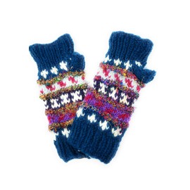 Manoplas de lana y seda de punto a mano con forro polar fabricado en Nepal, Color verde azulado, Talla única