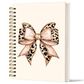 Lacama Cute Notebook Gifts for Women, Leopard Print Journals, Coquette Bow Spiral Notebook for School, A5 School Office Supplies, 160 Pages Preppy Hardcover Notebooks，Preppy School Stuff