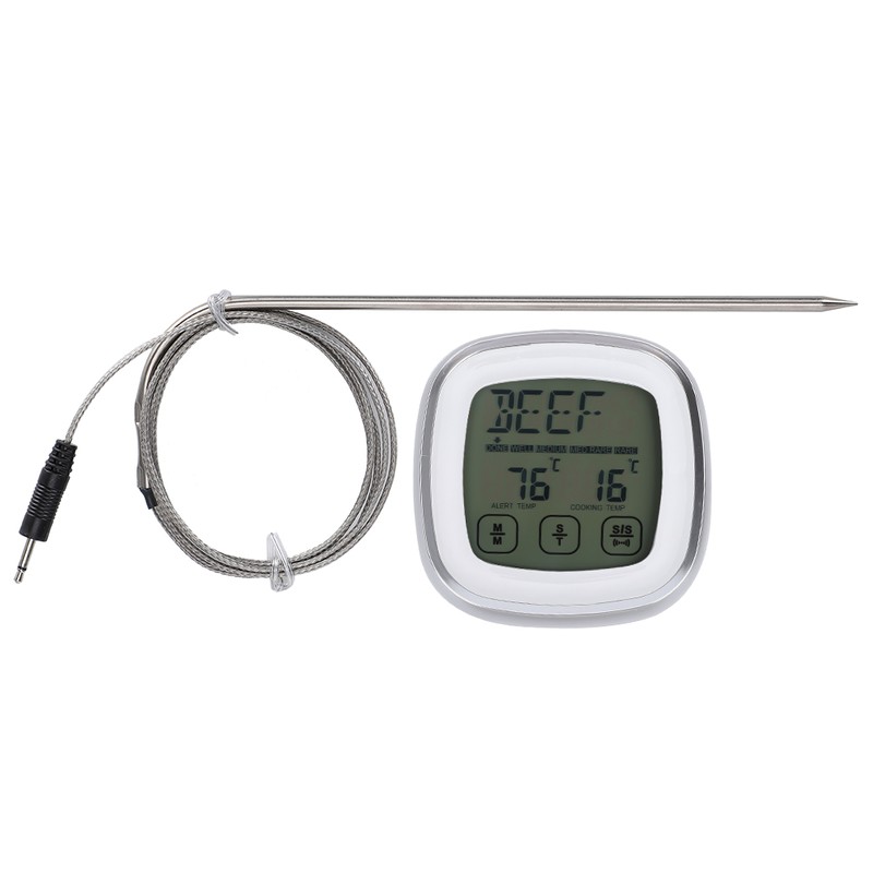 Wireless Food Thermometer Electronic Digital Touch Screen W/Timer Alarm for