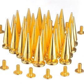RUBYCA 25MM 10 Sets Large Metal Big Tree Spikes and Studs Metallic Screw-Back for DIY Leather-craft Gold Color