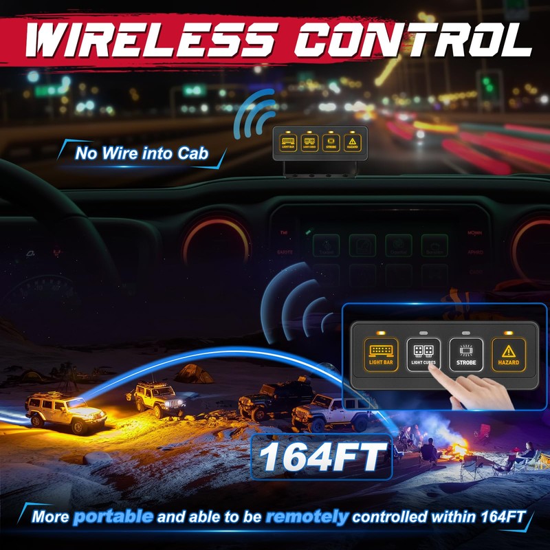 OFFROADTOWN 4 Gang Switch Panel Wireless Remote Control 4 Light