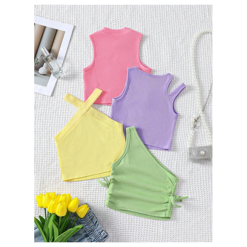 OYOANGLE Toddler Girl's 4 Pack Ribbed Knit Crop Tank Tops