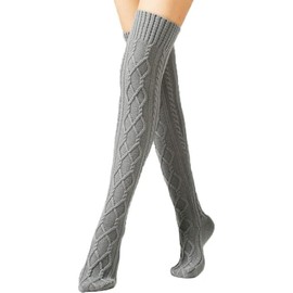 YAMEE Knee Stockings Women's Overknee Winter Knitted Stockings, Leg Warmers for Women, Knitted Boot Stockings, Legwarmers for Women, Leg Warmers, 1 Pair, 1 / grey