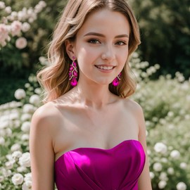 BriLove Wedding Bridal Chandelier Earrings, Fashion Multi Teardrop Crystal Rhinestone Drop Dangle Earrings for Women Bride Bridesmaids Pink