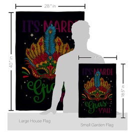 Mardi Gras Yall Patio Decor Burlap Banner Wall Art Flag Poles for Outside House Stand Outdoor Decoration Garden Tapestry Yard Masquerade Party Spring Carnival Festival Holiday French Gift Made in USA