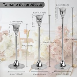 Juego de 3 Candeleros Portavelas Decorativo de Metal para Salón, Portavelas Plata para CóNicas, Pieza Central de Decoración Elegante para Mesa, Candelabros para Bodas y Cumpleaños