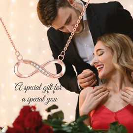 AMIGUO Infinity Necklaces for Women, 925 Sterling Silver Necklace Infinite Pendant Jewelry Rose Gold Plated