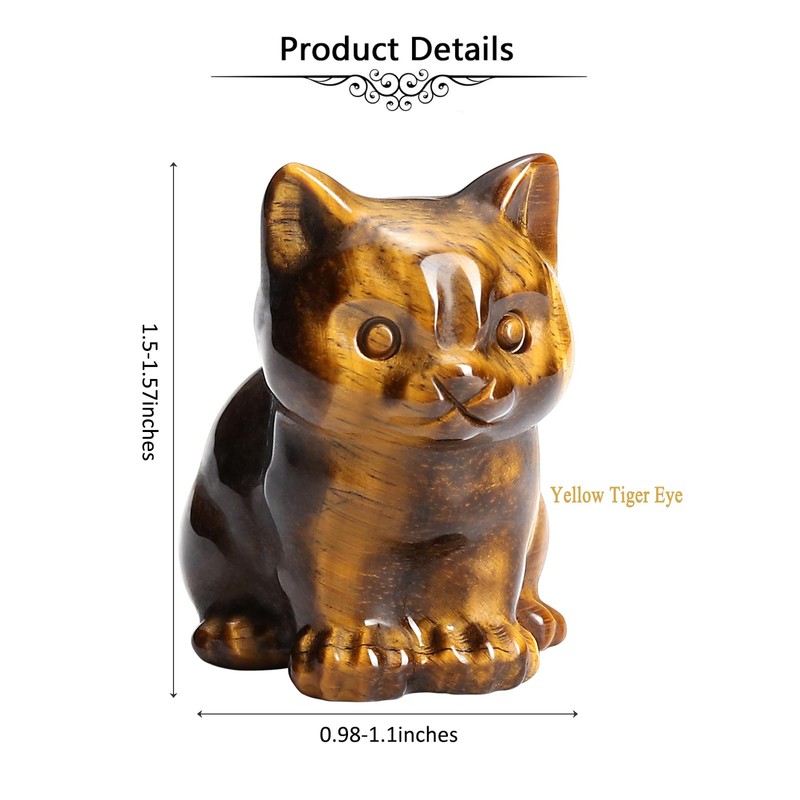 JSDDE Tiger Eye Crystal Cat Figurine for Cat Lovers Cute
