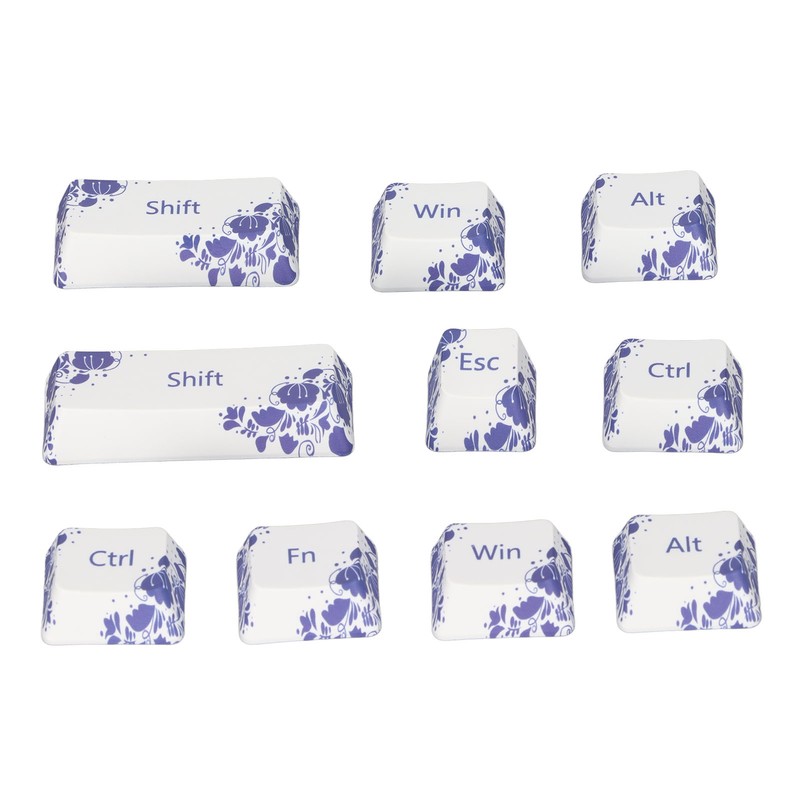 10PCS Key Caps Dye Sublimation Processblue and White Porcelain Style