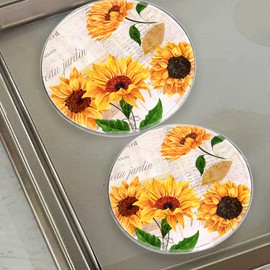 Round Gas Stove Burner Covers Set of 4,8 Inches and 10 Inches,Electric Stove Burner Covers,Metal Stove Burner Cover,Poster Hand Drawn Sunflower