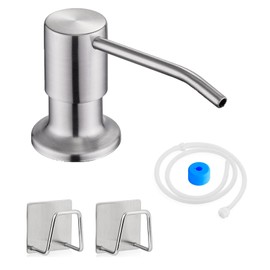 Sink Soap Dispenser Pump with 2 Sponge Holder, Curovtrp Soap Dispenser for Kitchen Sink Stainless Steel with 39" Extension Tube kit, No Need to Refill, Brushed Nickel