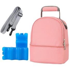 Bolsa Enfriador De Leche Materna De Doble Capa Con Bolsa De Hielo,mochila de frescura para biberones,bolsa enfriadora de transporte de leche materna de impermeable (Rosa)