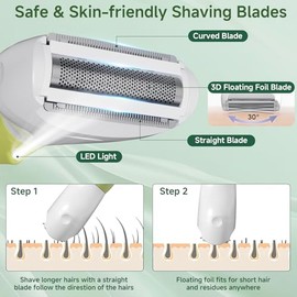 RUIM Maquinilla de afeitar eléctrica 4 en 1 para mujer, depilación sin dolor para cara, bikini y cuerpo, afeitadora inalámbrica impermeable con luz LE