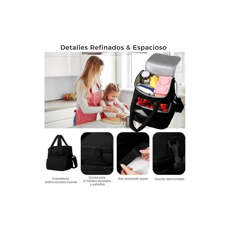 Lonchera Térmica con Doble Compartimento para Hombre Mujer, Bolsa de