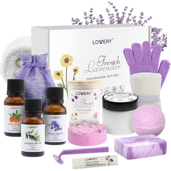 Bath Gift Set, 18pc French Lavender Relaxation Spa Gift Basket for Women & Men