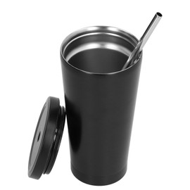 500ML Small Vacuum Coffee Cup Iced Coffee Bottle with Straw Lid for Home Office TravelBlack
