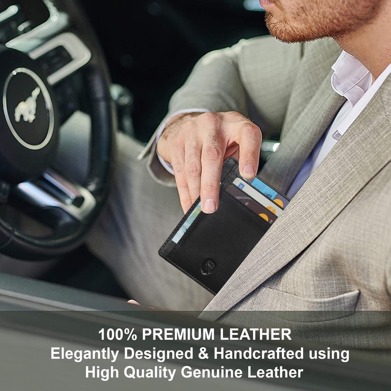 ALLEN & MATE Leather Card Holder Slim Wallet, RFID Blocking