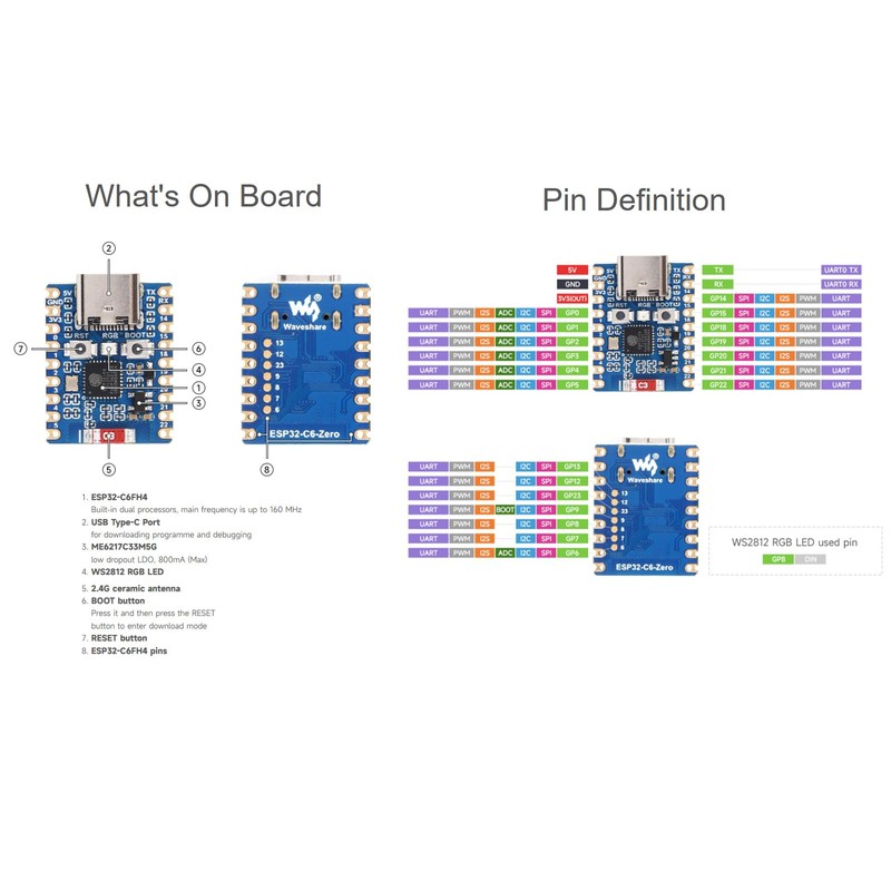 ESP32 C6 Zero WiFi 6 Development Board Based on ESP32-C6FH4
