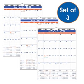 2025 Wall Calendar - January 2025 - December 2025, 12 Monthly Hanging Calendar, 2025 Planner, A4 Size 8.5" x 11", Spiral Binding, Holidays, Julian Dates, Large Blocks, Twin-Wire Binding, Hanging Hook, (3 Pack)