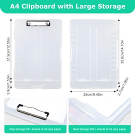 Marte Vanci Clipboard with Storage, Plastic Nursing Clipboard Folder with Pen Holder Heavy Duty Portable A4 File Storage Folder Box Writing Clip Board for School Office Work Medical Personnel White