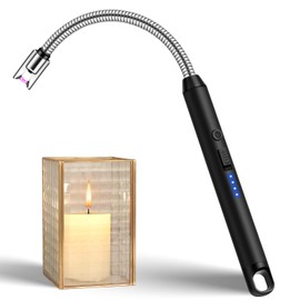 LcFun Electric Candle Lighter with 360° Flexible Neck & Safety Lock, Windproof USB Rechargeable Flameless Arc Long Lighters for Grill, BBQ, Camping, Fireplace, Stove
