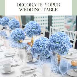 Crowye 6 Bundles 30 Heads Hydrangea Silk Flowers Large Artificial Hydrangea Flowers Heads with 18.5'' Long Stems Faux Hydrangea Bouquets for Home Table Centerpieces Wedding Party Decoration(Blue)