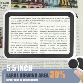 Magnifying Glass for Reading, Rechargeable 5X Large Page Magnifier with Light, Folding Handheld Dimmable Rectangle Lighted Magnifier for Reading Book Small Print for Seniors Low Vision, Black White