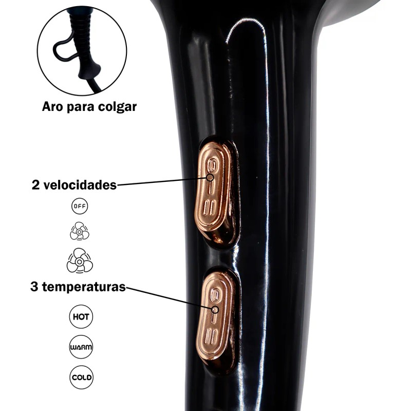 Secadora Cabello 700w Difusor Boquillas Intercambiables