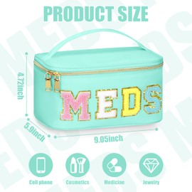 BuyCard Medicines Chenille Letter Bag Nylon Meds Makeup Pouch Preppy Path with Zipper and Handle Cosmetic Toiletry Storage Purse for Women Green