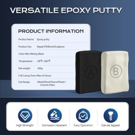Boncart Epoxy Putty, 200g Fast Repair AB Epoxy Putty, High-Strength Two-Part Filler for Metal, Wood, Tile, Ceramics, Multi-Purpose Sculpt Clay for Bonding, Repairing, Sculpting (Black)