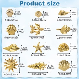 CTEAKOP 3D Seashell Starfish Nail Charms, Ocean Beach Nail Charms, Gold Sea Nails Charms, Summer Nails Charms for DIY Manicure Decorations (12 Styles)