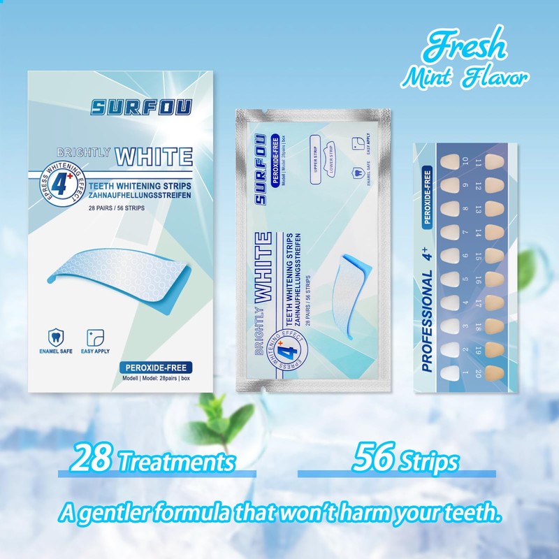 SURFOU Teeth Whitening Strips 28 Treatments(56 Strips), Non Peroxide, Safe