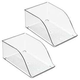 mDesign Small Plastic Water Bottle Stackable Storage Organization Bin with Open Front for Kitchen Refrigerator, Freezer, Pantry, Holds 12 Bottled Drinks/Beverages, Ligne Collection, 2 Pack, Clear