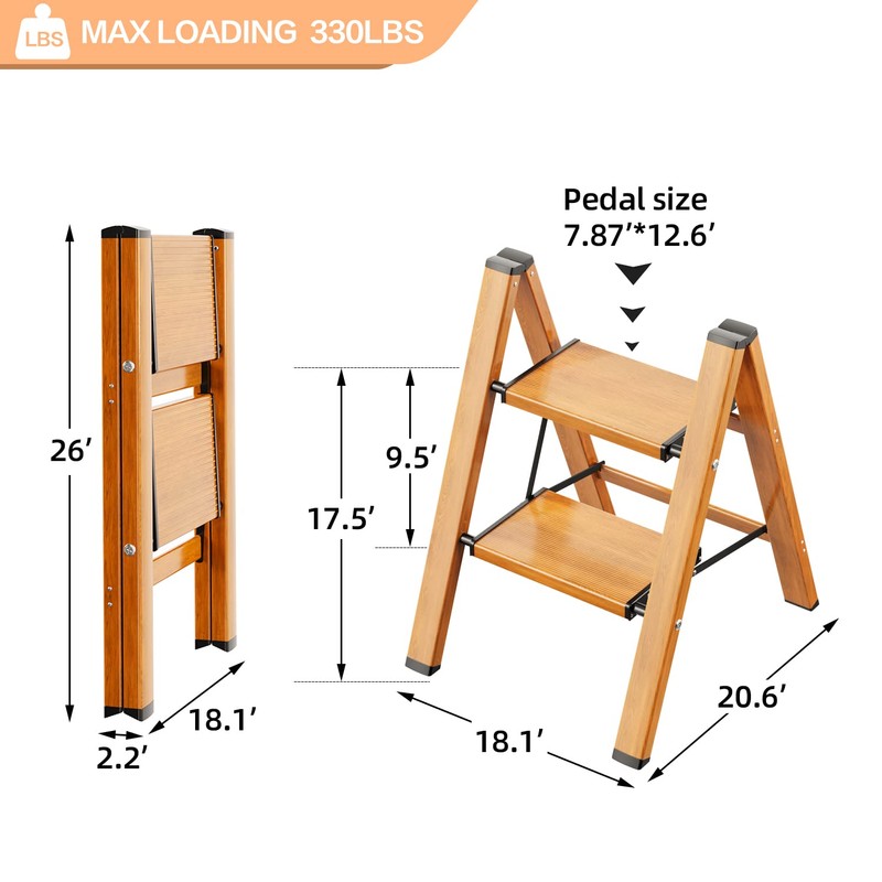 GameGem 2 Step Ladder, Aluminum Folding Step Stool with Anti-Slip