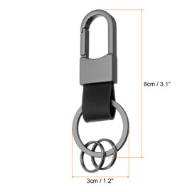 sourcing map 2pcs Car Keychain Clip 3.1" x 1.2" Leather Key Ring Key Holder Organizer with 2pcs Detachable Key Rings for Men Women, Black