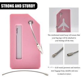 7 Pack Silicone Luggage Tag Baggage Handbag Travel Suitcase Tags with Name ID Card Perfect to Quickly Spot Luggage Suitcase (Pink）