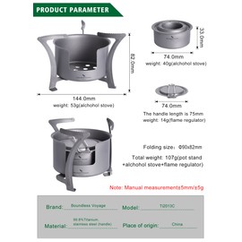 Boundless Voyage Camping Titanium Spirit Alcohol Stove with Pot Stand Backpacking Wood Stove Outdoor Mini Wood Furnace Burner Ti2013C