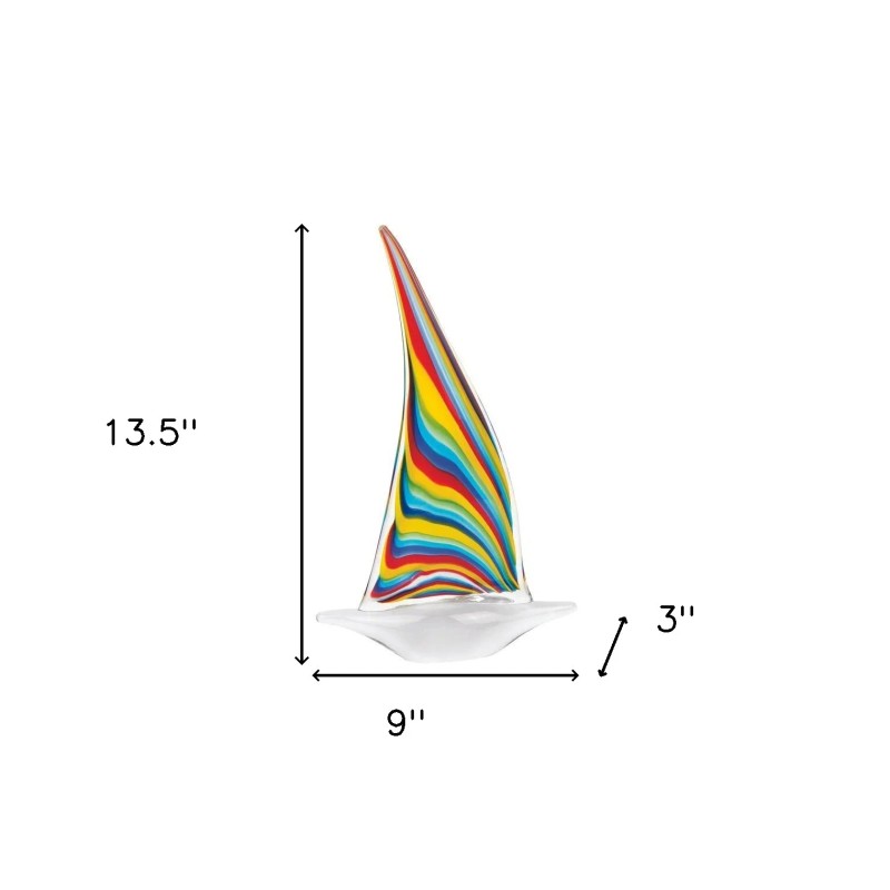 Homeroots 14" Clear Red Blue Yellow Murano Glass Sailboat Tabletop
