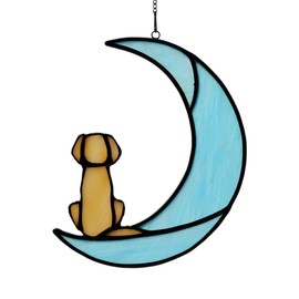 BOXCASA Dog Memorial Gifts Dog on Moon,Stained Glass Window Hanging for Suncatcher Decor,Yellow Dog Sympathy Gifts for Dog Lovers,Loss of Dog Sympathy Gift,Pet Memorial Gifts