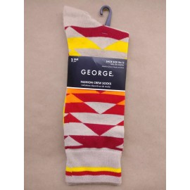 George Men's George Fashion Crew Dress Socks Aztec Red/Yellow/Ora
