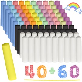 Chivertion 100 Pcs Jumbo Washable Sidewalk Chalk Bulk 40 Pcs Black White 60 Pcs Multicolor Non Toxic Yellow Pink Blue Purple Chalk for Easter Eggs Rabbit Doodles Outdoor Art Party Favors,12 Color