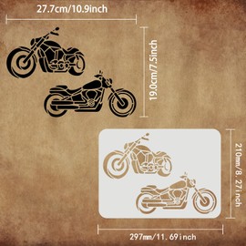 FINGERINSPIRE Motorcycles Stencil Template 11.7x8.3 inch 2 Autobikes Mylar DIY Art Craft Reusable Washable Vehicles Wall Drawing Stencils Painting Chalk Signs for Painting Window Wall Decoration