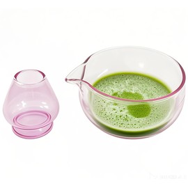 LamChyar Matcha Bowl with Spout, Matcha Whisk Holder, Glass Matcha Bowl and Whisk Holder Set, Exquisite Matcha Set for Tea Ceremony(Pink)