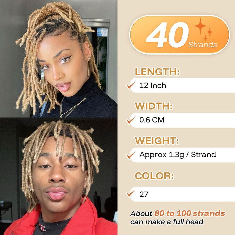 Sangtok 12 inch 40 Strands Loc Extensions Human Hair, 0.6cm