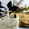 AFFY Simulated Blue Sapphire Solitaire Ring in 14k Yellow Gold