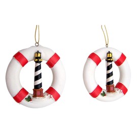 Set of 2 Nautical Lighthouse and Life Ring Christmas Ornaments - 3.25-Inch Holiday Decorations