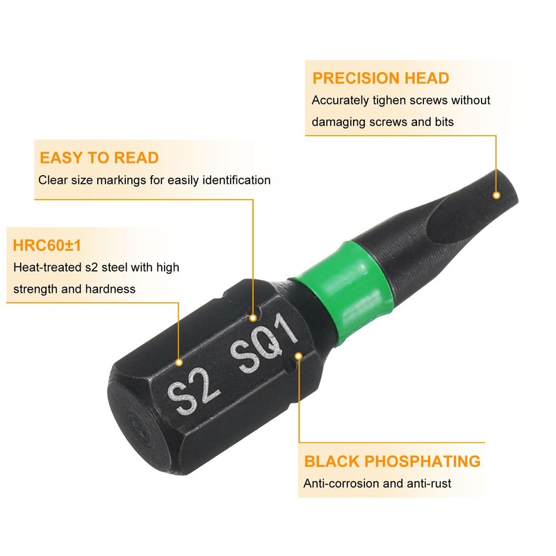 sourcing map 2pcs SQ1 Square Screwdriver Bit 1/4" Hex Shank