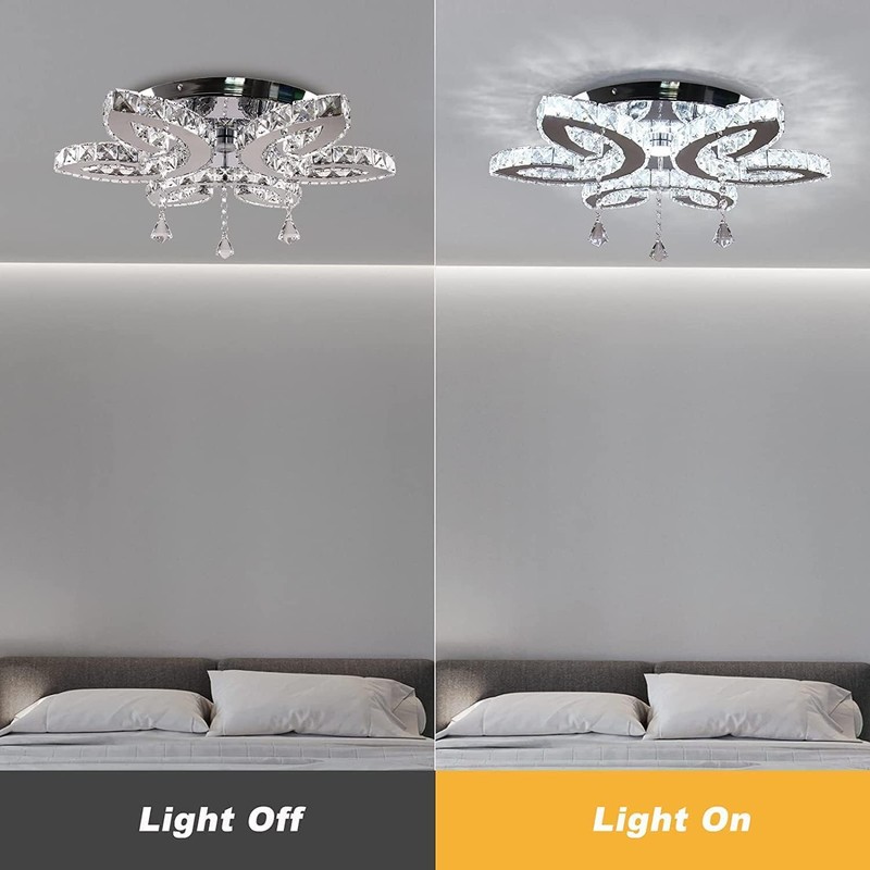 FRIXCHUR 20.4" Crystal Ceiling Light Modern LED Crystal Chandeliers Large