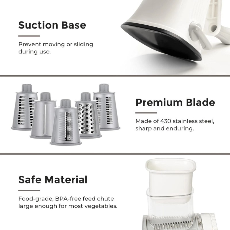 X Home 5-in-1 Rotary Cheese Grater w/ Handle, Manual Hand